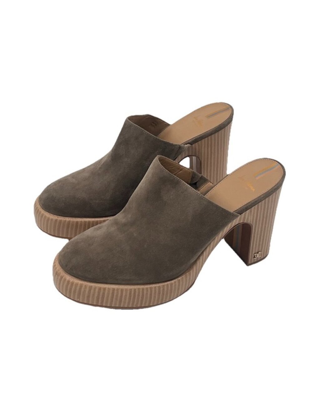 Sam Edelmen Shiloh Mule Cogs Sz 10.5 Taupe Suede Platform Block Heel Slip On